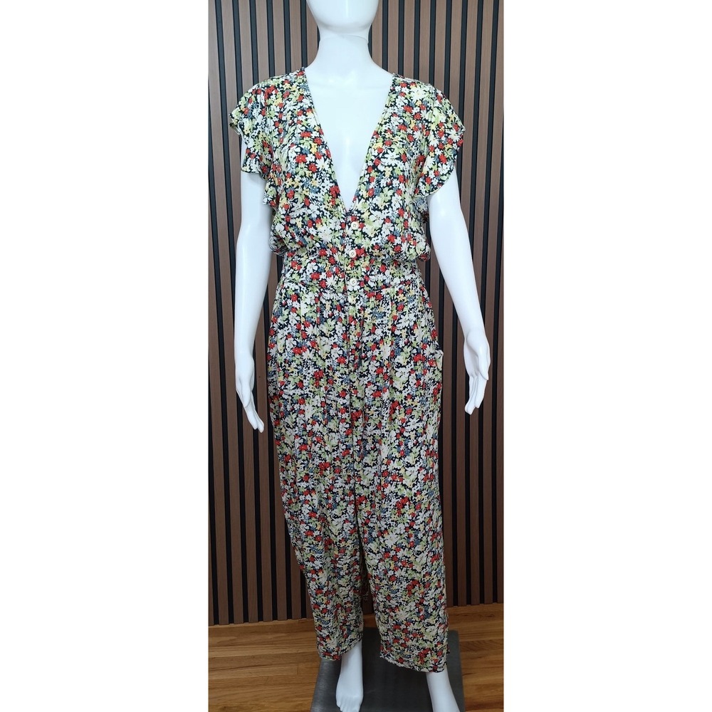 Free People Ruffle Your Feathers Women's Jumpsuit Short Sleeve PS White Floral‎